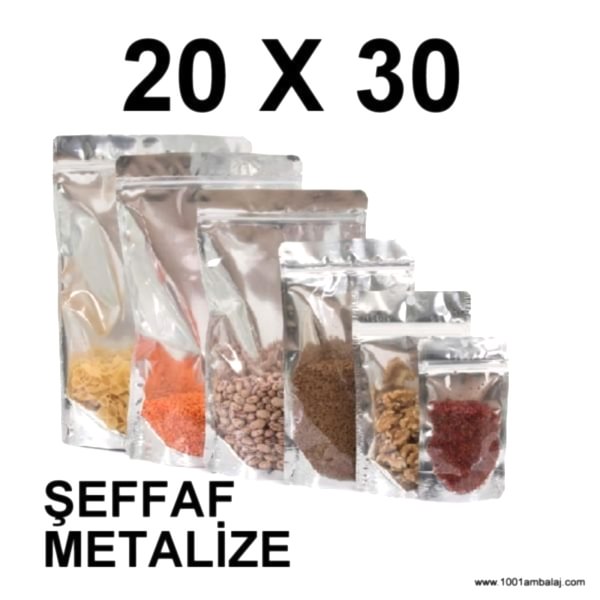 20X30 Cm Şeffaf Metalize Renk Doypack Torba /60/