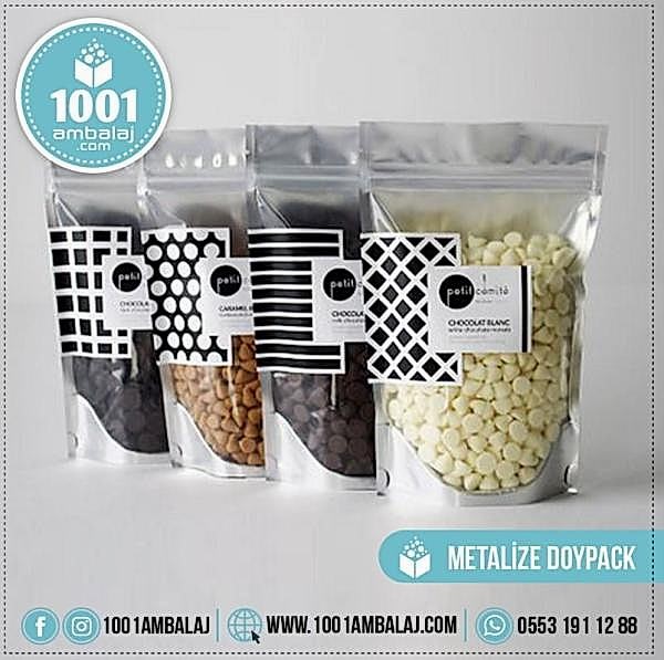 8,5X14,5 Cm 2 Baskılı Ön Şeffaf Arka Metalize Renkli İki Taraf Tek Renk Doypack Torba 50 Gr /53/