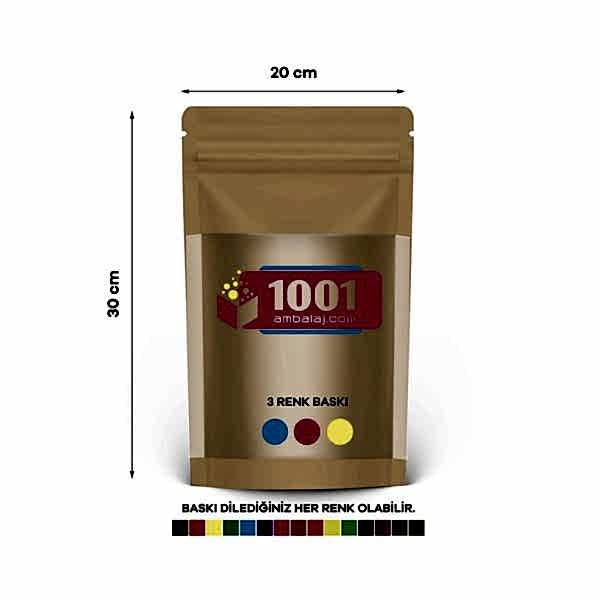 20X30 Cm 3 Baskılı Kraft Renkli Geniş Pencereli Tek Taraf Üç Renk Doypack Torba 1000 Gr /47/