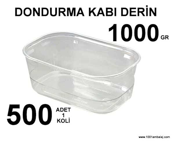 Dondurma kabı Plastik 1000 Gram Derin 100 Lü 5 Paket 1 Koli