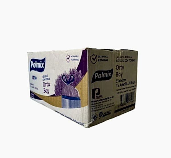 Çöp Torbası Polmix Büzgülü Orta Boy 55X60 Lavanta Kokulu 15 Li 1 Koli 30 Paket