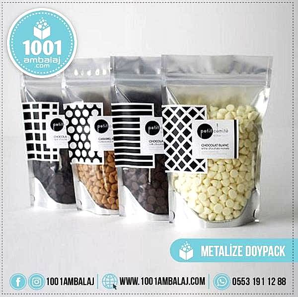 8,5X14,5 Cm 3 Baskılı Ön Şeffaf Arka Metalize Renkli Tek Taraf Üç Renk Doypack Torba 50 Gr /53/