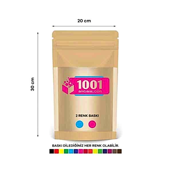 20X30 Cm 2 Baskılı Kraft Renkli Geniş Pencereli Tek Taraf İki Renk Doypack Torba 1000 Gr /47/