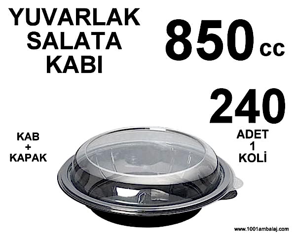 Yuvarlak Salata kabı kapaklı 850 Cc 240 Adet 1 Koli