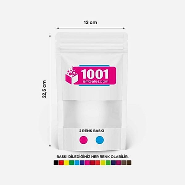 13X22,5 Cm 2 Baskılı Beyaz Renkli Pencereli Tek Taraf İki Renk Doypack Torba 250 Gr /10/