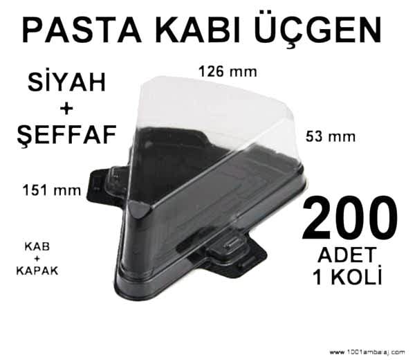 Pasta kabı Üçgen Siyah Şeffaf kapaklı 50 Li 4 Paket 1 Koli