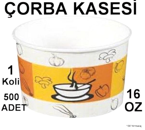 Çorba Kasesi 16 Oz Karton (Plastik kapaklı) (Standart) 500 Adet 1 Koli