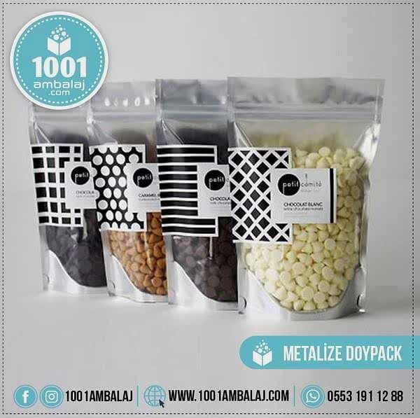 8,5X14,5 Cm 2 Baskılı Ön Şeffaf Arka Metalize Renkli Tek Taraf İki Renk Doypack Torba 50 Gr /53/