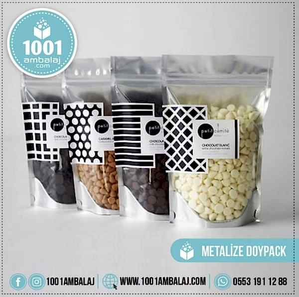 15X24 Cm 2 Baskılı Ön Şeffaf Arka Metalize Renkli İki Taraf Tek Renk Doypack Torba 350 Gr /57/