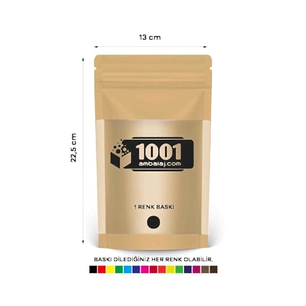 20X30 Cm 1 Baskılı Kraft Renkli Geniş Pencereli Tek Taraf Tek Renk Doypack Torba 1000 Gr /47/