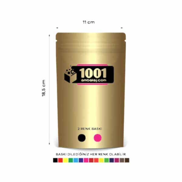 11X18,5 Cm 2 Baskılı Gold ( Altın ) Renkli Tek Taraf İki Renk Doypack Torba 100 Gr /21/