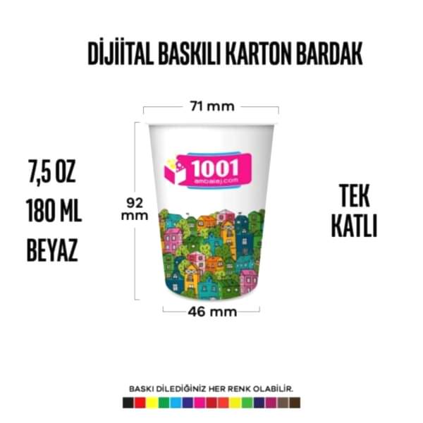 Dijital Baskılı 7,5 Oz Karton Bardak Tek Kat Duvarlı Beyaz Sicak Soğuk