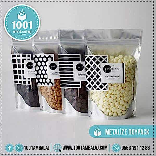15X24 Cm 2 Baskılı Ön Şeffaf Arka Metalize Renkli Tek Taraf İki Renk Doypack Torba 350 Gr /57/
