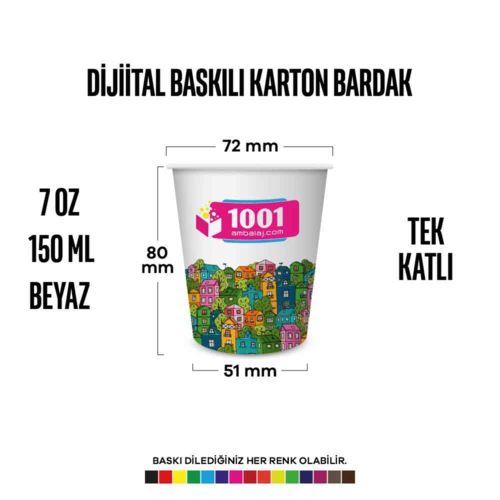 Dijital Baskılı 7 Oz Karton Bardak Tek Kat Duvarlı Beyaz Sicak Soğuk