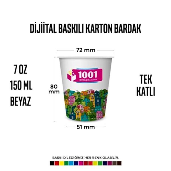 Dijital Baskılı 7 Oz Karton Bardak Tek Kat Duvarlı Beyaz Sicak Soğuk