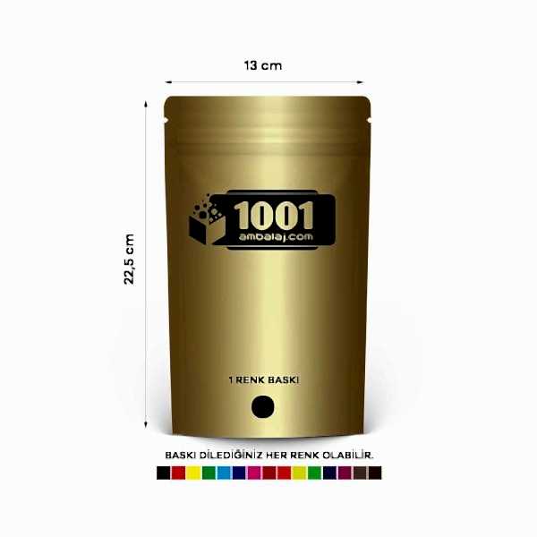 11X18,5 Cm 1 Baskılı Gold ( Altın ) Renkli Tek Taraf Tek Renk Doypack Torba 100 Gr /21/