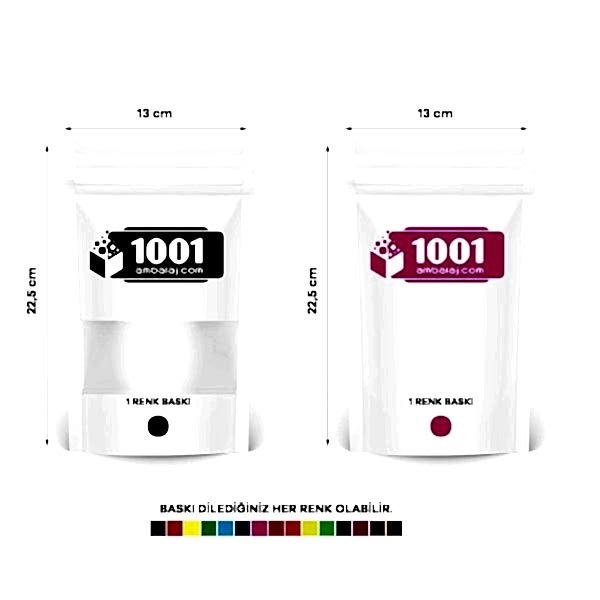 13X22,5 Cm 2 Baskılı Beyaz Renkli Pencereli İki Taraf Tek Renk Doypack Torba 250 Gr /10/