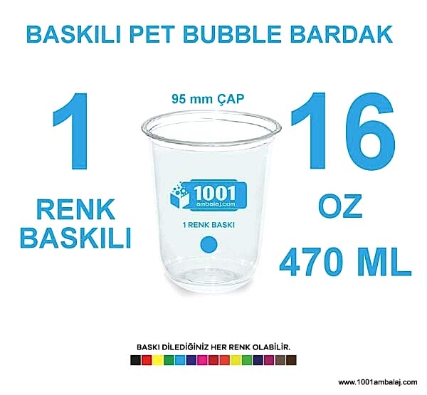 1 Renk Baskılı Pet Bardak 470 Ml 95 Çap Pet Bubble Bardak 16 Oz