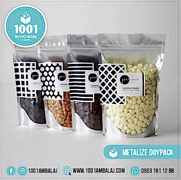 15X24 Cm 3 Baskılı Ön Şeffaf Arka Metalize Renkli Tek Taraf Üç Renk Doypack Torba 350 Gr /57/