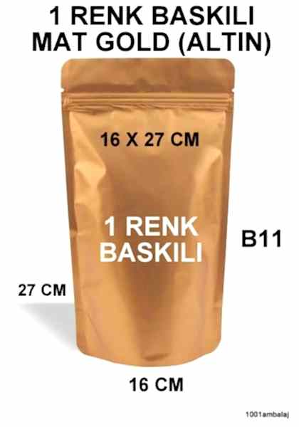16X27 Cm 1 Baskılı Mat Gold ( Altın Renkli ) Tek Taraf Tek Renk Doypack Torba 500 Gr /27/