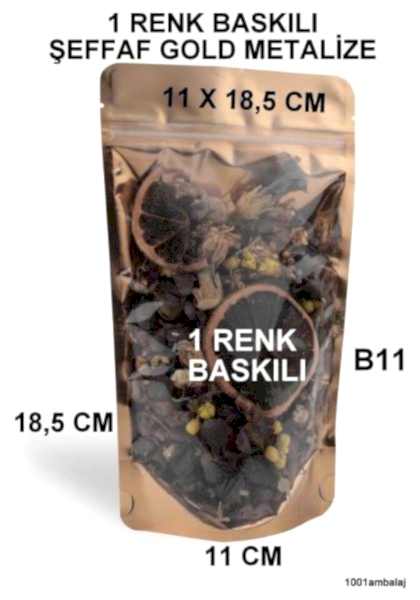 11X18,5 Cm 1 Baskılı Ön Şeffaf Arka Gold Metalize Renk Tek Taraf Tek Renk Doypack Torba 100 Gr /49/
