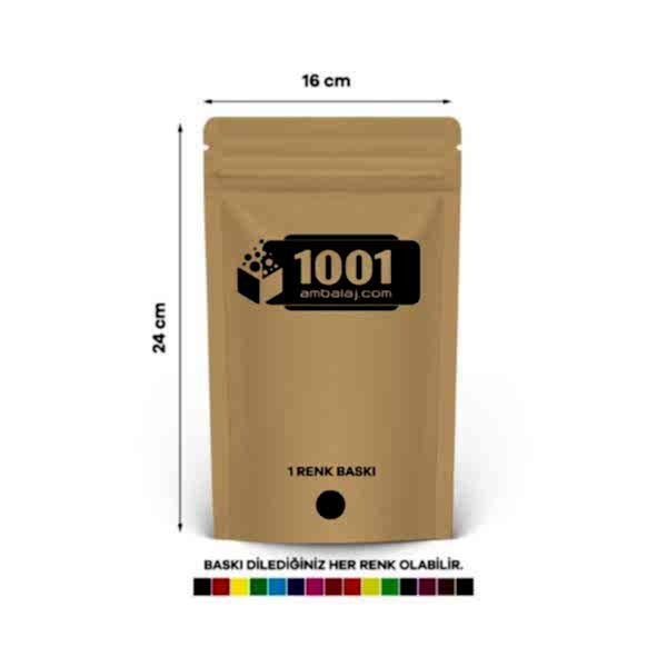 16X24 Cm 1 Baskılı Kraft Renkli Tek Taraf Tek Renk Doypack Torba 370 Gr /32/