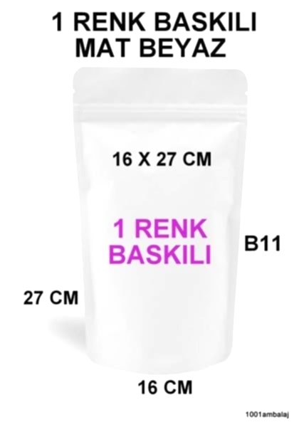 16X27 Cm 1 Baskılı Mat Beyaz Renkli Tek Taraf Tek Renk Doypack Torba 500 Gr /18/
