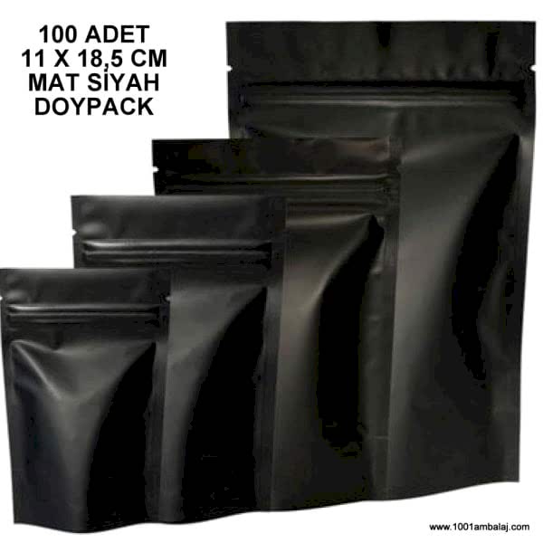 11X18,5 Cm Mat Siyah 100 Adet Kilitli Doypack Torba 100 Gr /66/