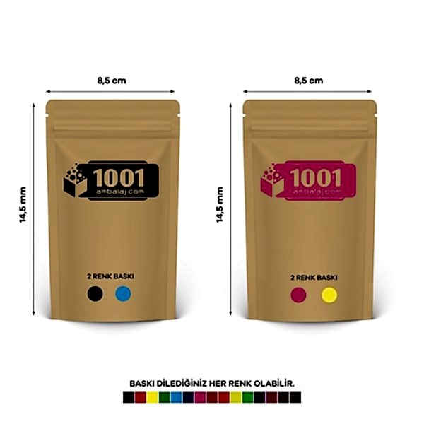 8,5X14,5 Cm 4 Baskılı Kraft Renkli İki Taraf İki Renk Doypack Torba 50 Gr /29/
