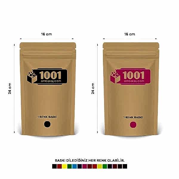 16X24 Cm 2 Baskılı Kraft Renkli İki Taraf Tek Renk Doypack Torba 370 Gr /32/