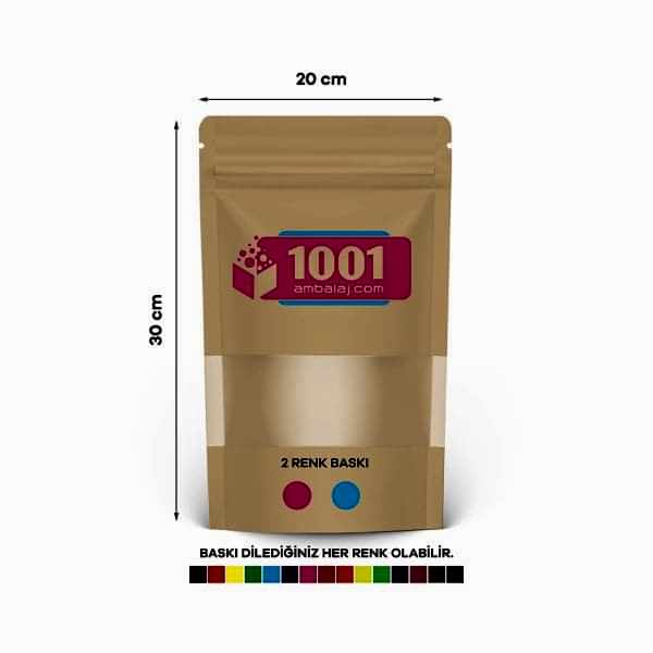 20X30 Cm 2 Baskılı Kraft Renkli Pencereli Tek Taraf İki Renk Doypack Torba 1000 Gr /42/