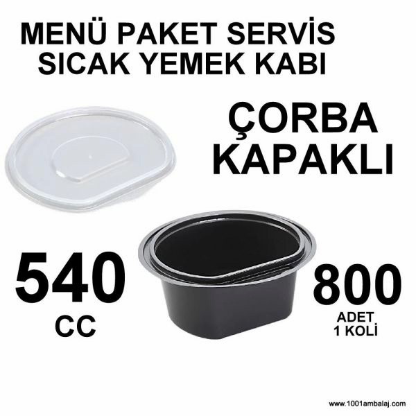Menü Paket Servis Sicak Yemek kabı Çorba kapaklı 540 Cc 800 Adet 1 Koli