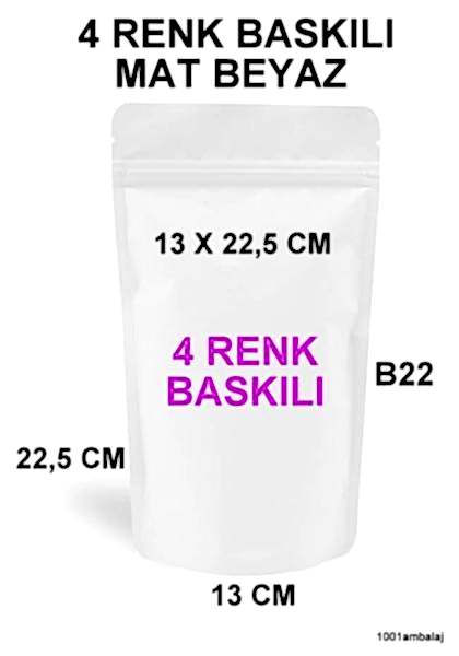 13X22,5 Cm 4 Baskılı Mat Beyaz Renkli İki Taraf İki Renk Doypack Torba 250 Gr /17/