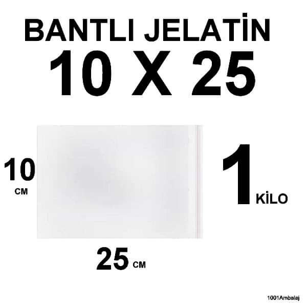 Bantlı Jelatin Torba 10X25 Cm 1 Kilo 1001 Ambalaj