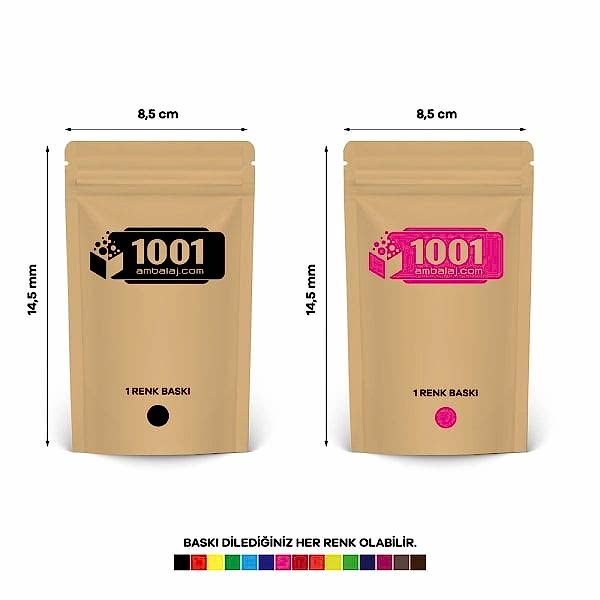 8,5X14,5 Cm 2 Baskılı Kraft Renkli İki Taraf Tek Renk Doypack Torba 50 Gr /29/