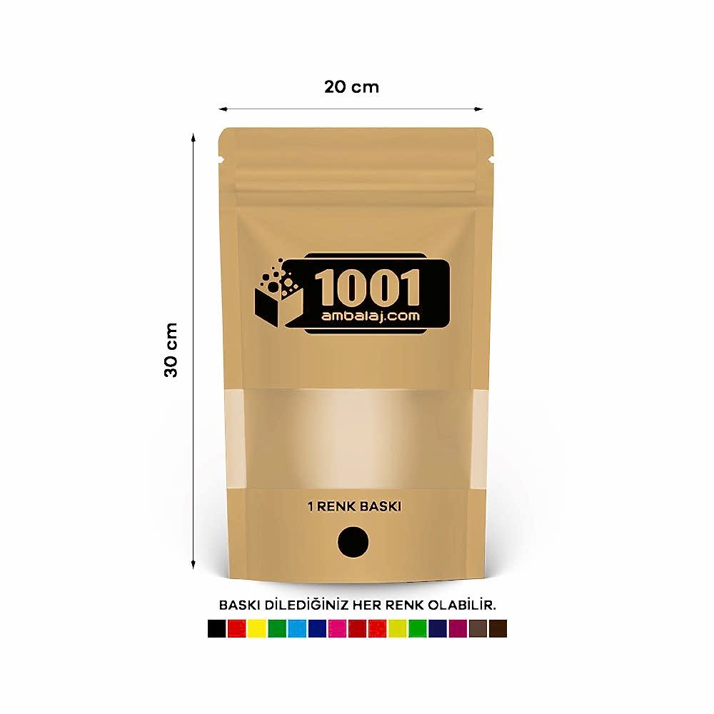 20X30 Cm 1 Baskılı Kraft Renkli Pencereli Tek Taraf Tek Renk Doypack Torba 1000 Gr /42/