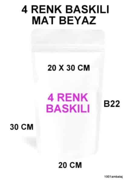 20X30 Cm 4 Baskılı Mat Beyaz Renkli İki Taraf İki Renk Doypack Torba 1000 Gr /19/