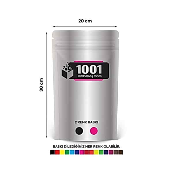 20X30 Cm 2 Baskılı Alüminyum Renkli Tek Taraf İki Renk Doypack Torba 1000 Gr /06/