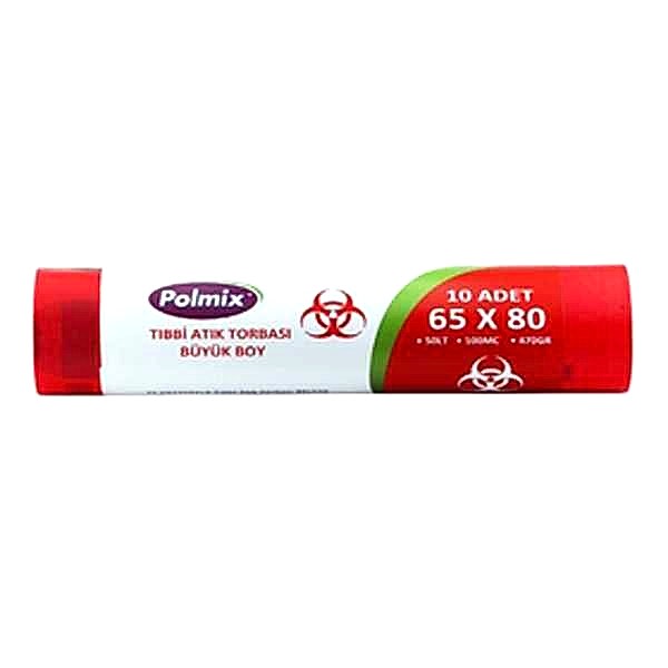 Çöp Torbası Polmix Tibbi Atik 65X80 Çift Kat Kırmızı 1 Paket