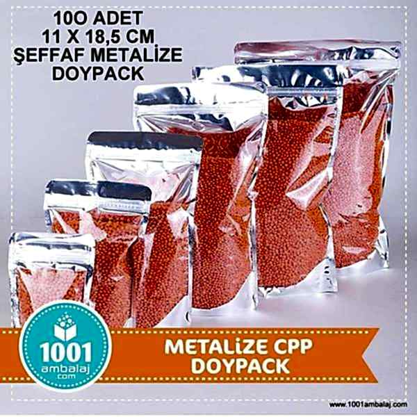 11X18,5 Cm Ön Şeffaf Arka Metalize 100 Adet Kilitli Doypack Torba 100 Gr /54/