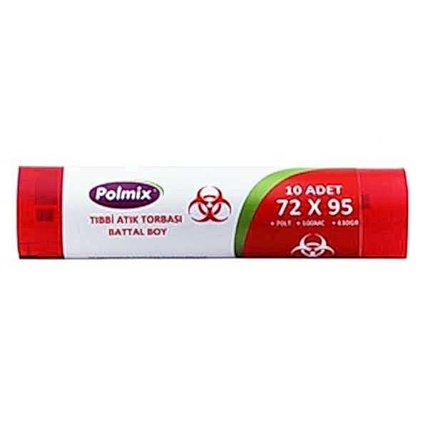 Çöp Torbası Polmix Tibbi Atik 72X95 Çift Kat Kırmızı 1 Paket