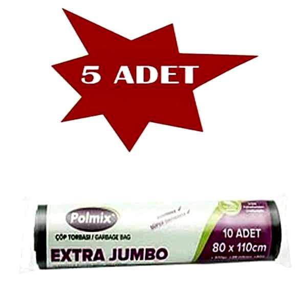 Çöp Torbası Polmix Jumbo Extra 300 Gram 80X110 Siyah 5 Paket