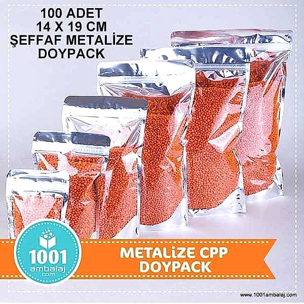 14X19 Cm Ön Şeffaf Arka Metalize 100 Adet Kilitli Doypack Torba 250 Gr /56/