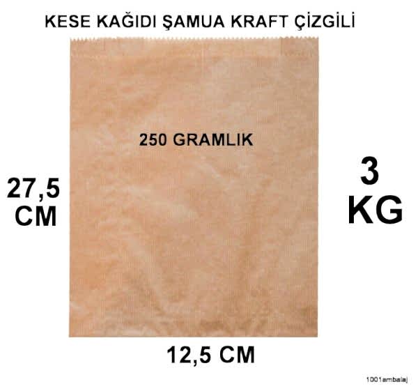 Kese Kağıdı Çizgili Şamua Kraft 250 Gramlık 12,5X27,5 Cm 3 Kilo