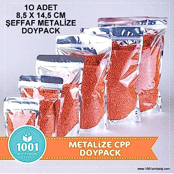 8,5X14,5 Cm Ön Şeffaf Arka Metalize * 10 Adet * Kilitli Doypack Torba 50 Gr /53/