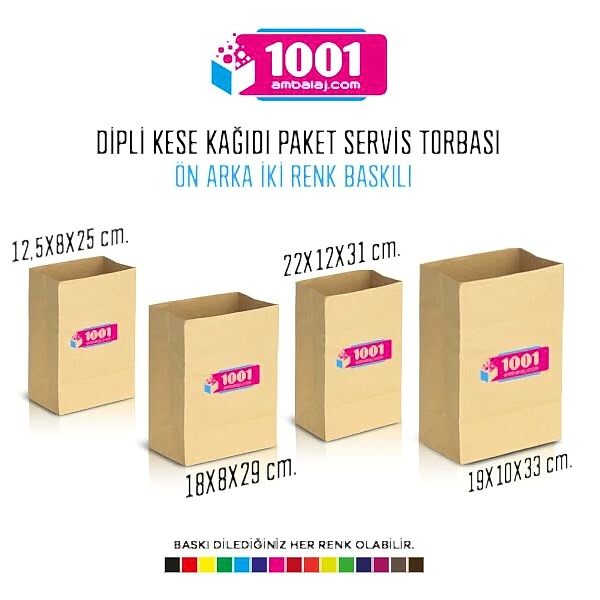 İki Taraf İki Renk Baskılı 25X14X34 Cm Kese Kağıdı Fast Food Menu Servis Paket Torbası Kraft Renk